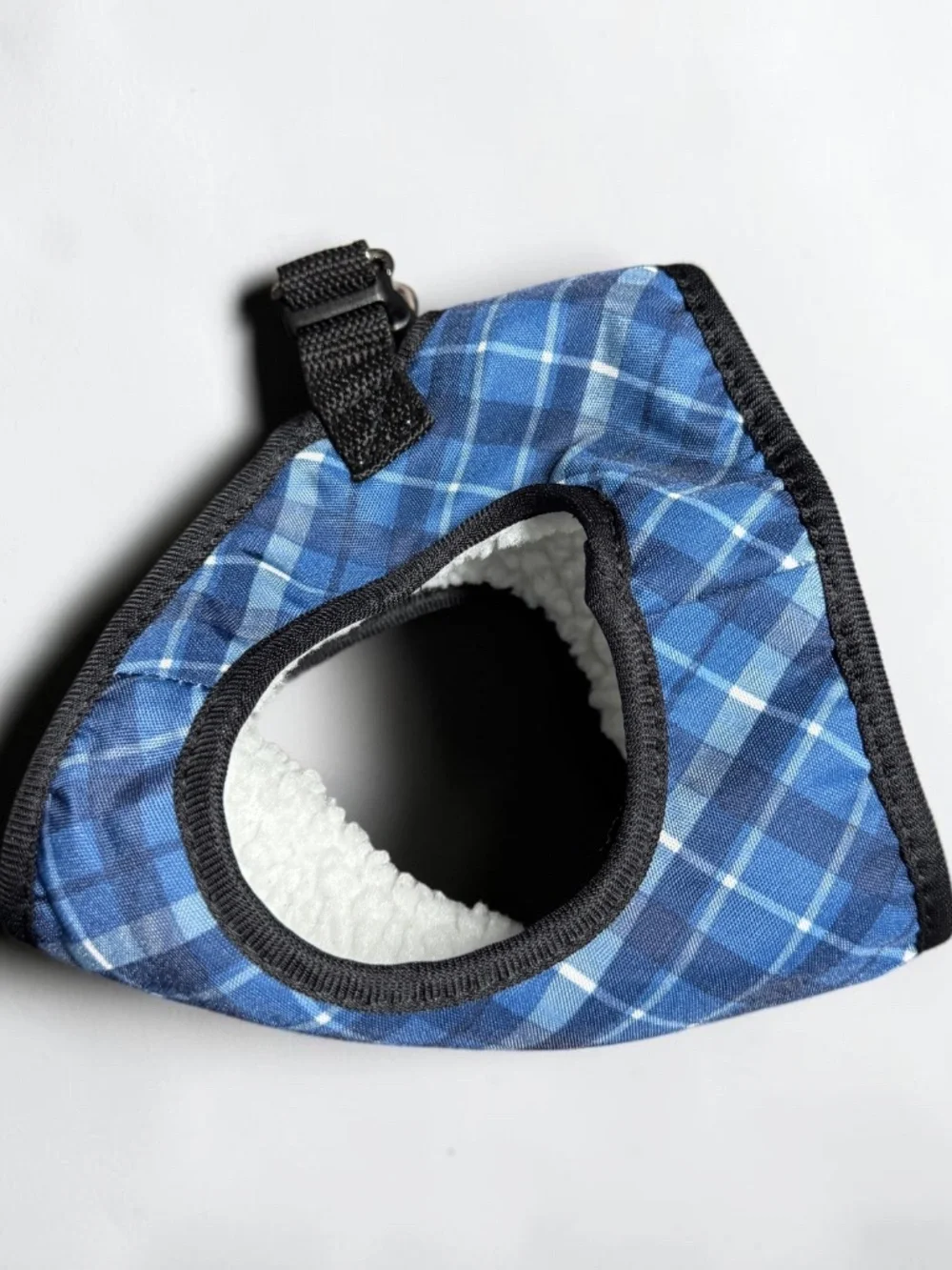 AKC Small Blue Plaid Sherpa Fleece Lined Dog Harness
